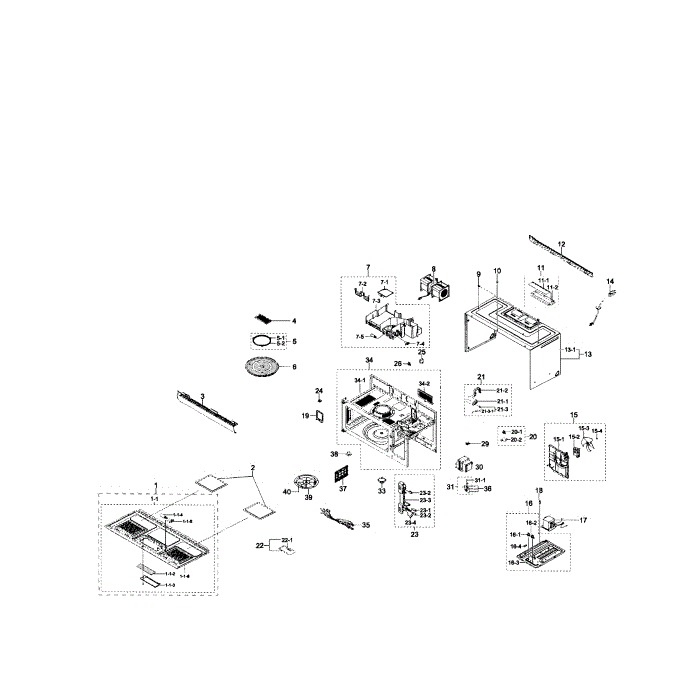 Main Assembly Diagram and Parts List for ME16H702SEW AA-00 Samsung Microwave
