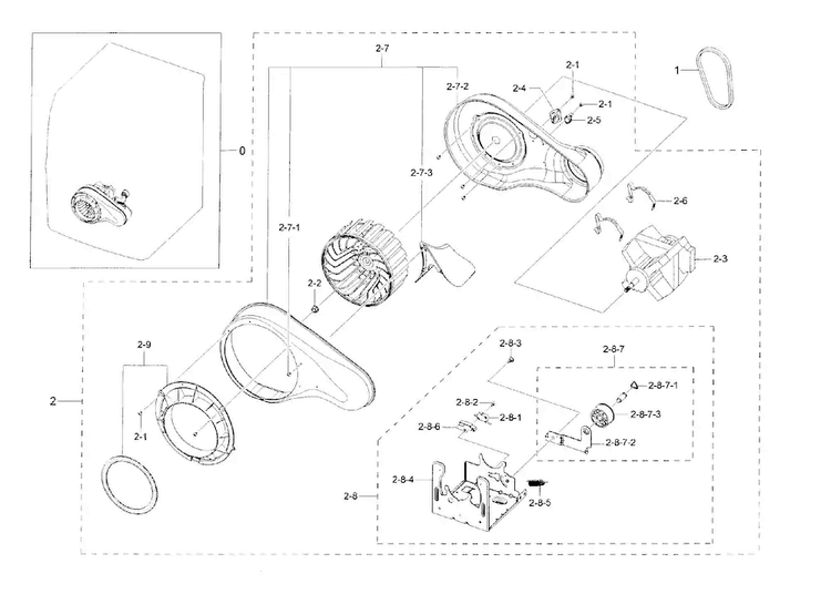 Motor Duct Diagram and Parts List for DV45H6300GG A3-0000 Samsung Dryer