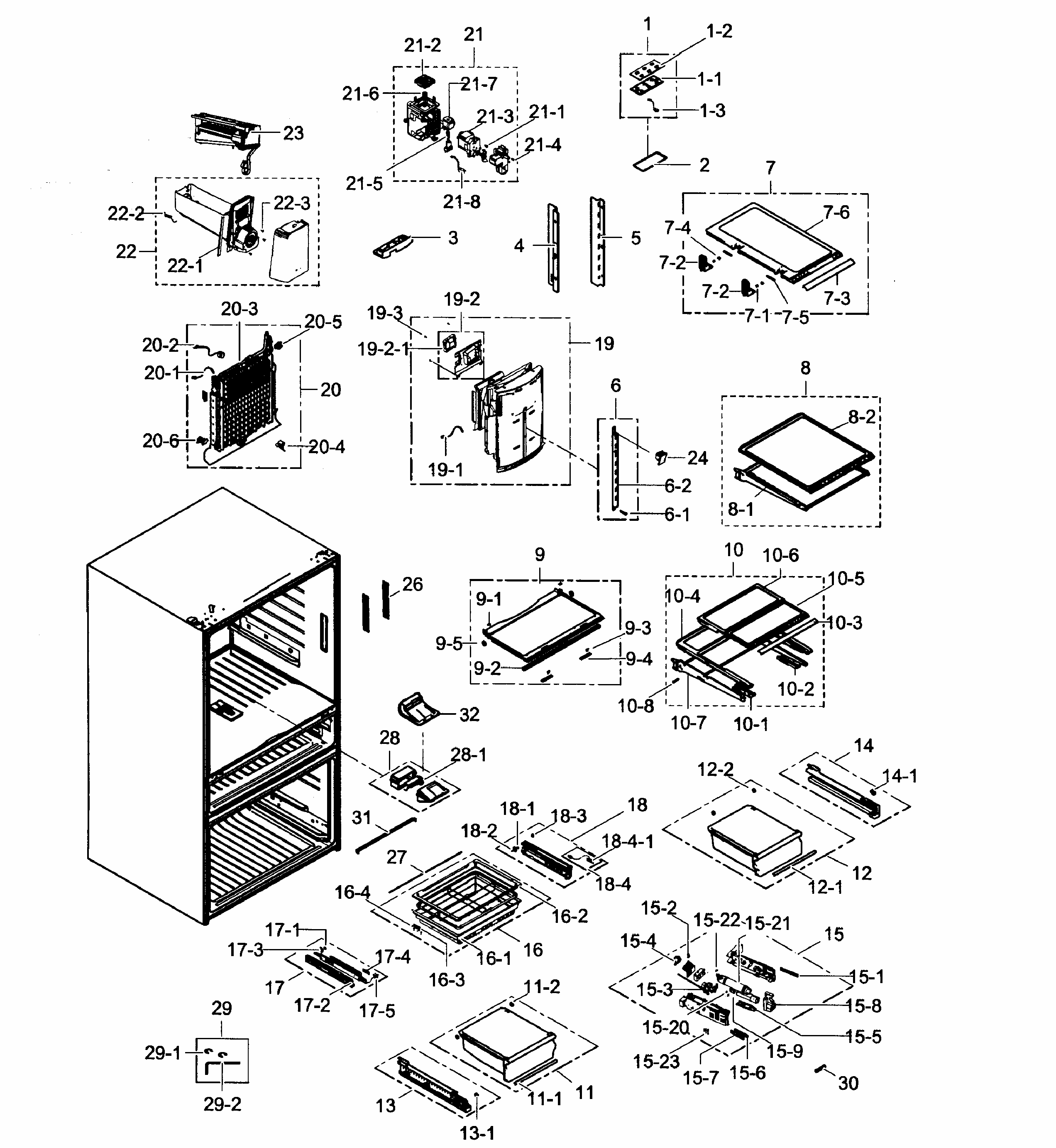 Refrigerator Diagram and Parts List for RF31FMEDBSR AA-0001 Samsung Refrigerator