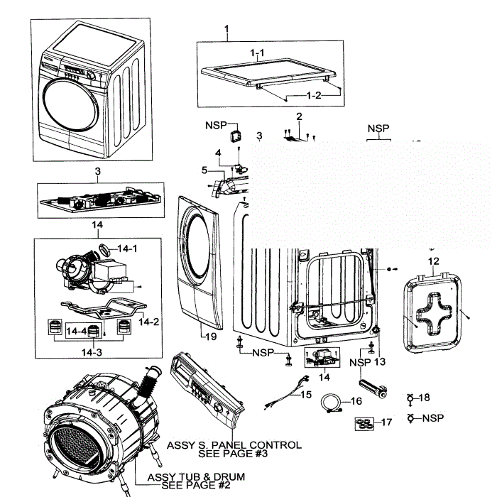Main Assembly Diagram and Parts List for WF206ANS XAA-00 Samsung Washer