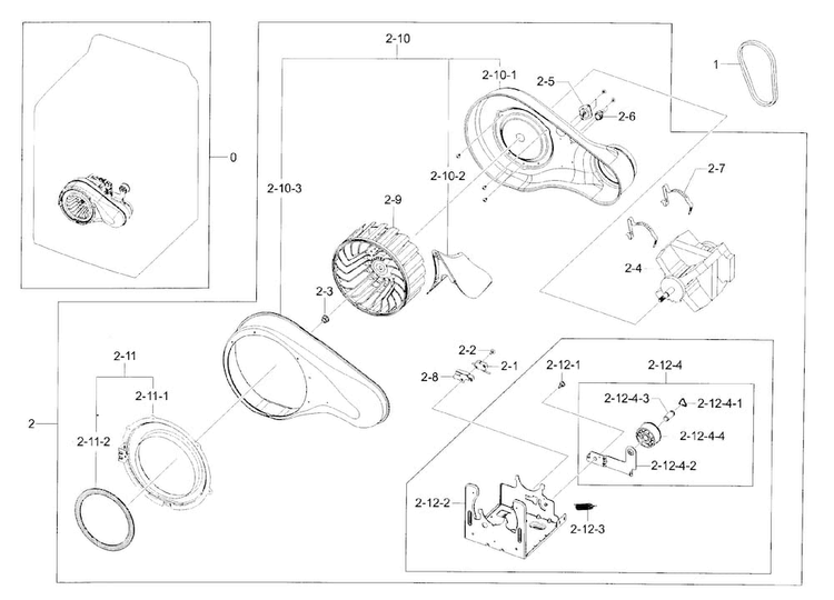 Motor Duct Diagram and Parts List for DV56H9000EP A2-0000 Samsung Dryer