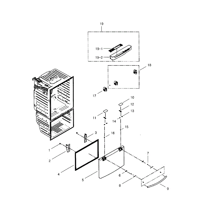 Freezer Door Diagram and Parts List for RFG29PHDBP XAA-01 Samsung Refrigerator