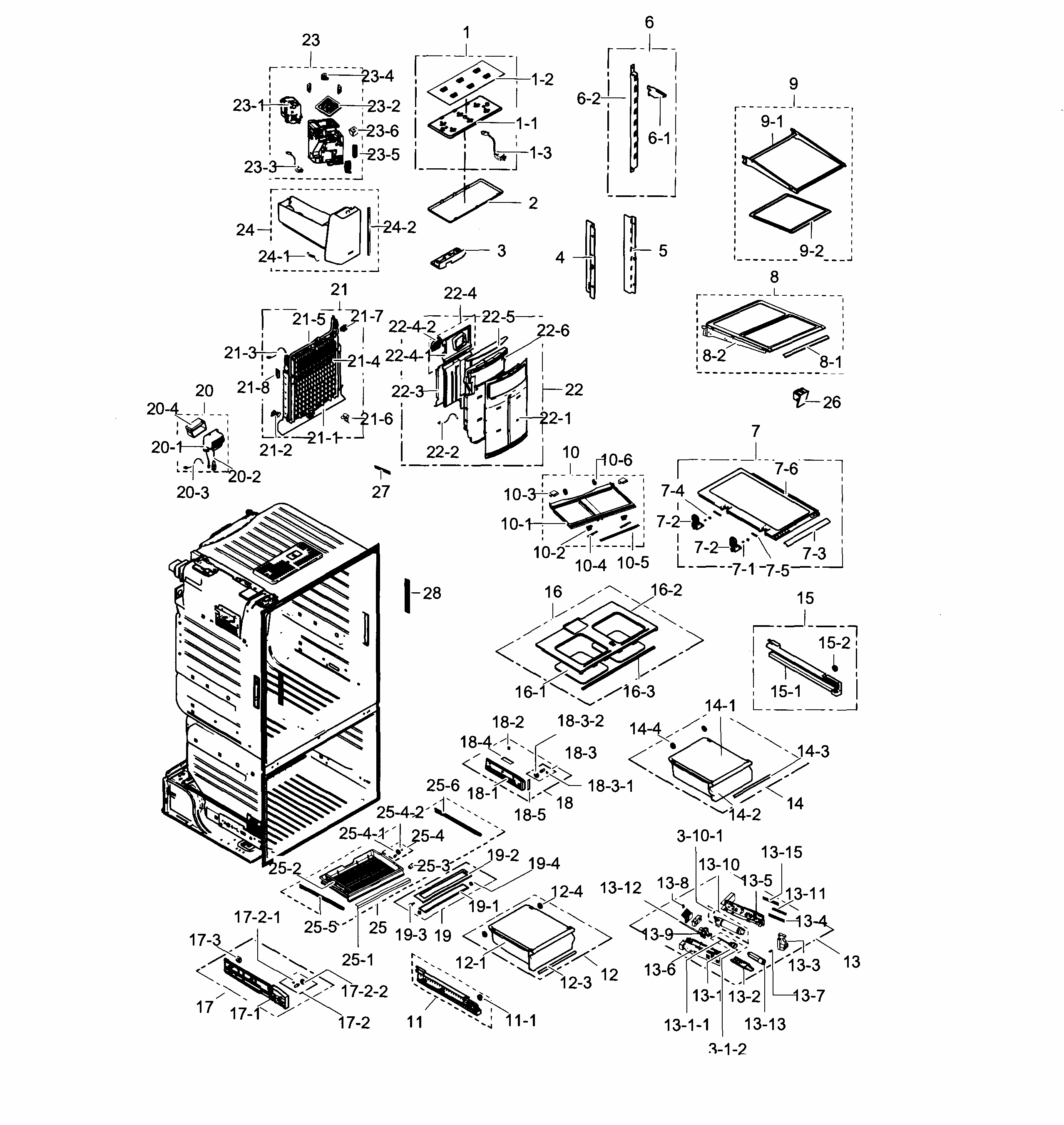 Fridge Diagram and Parts List for RF30HDEDTSR AA-0004 Samsung Refrigerator