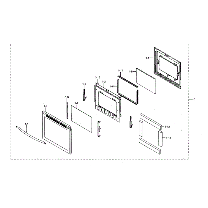 Door Diagram and Parts List for NE59N6630SS AA-00 Samsung Range