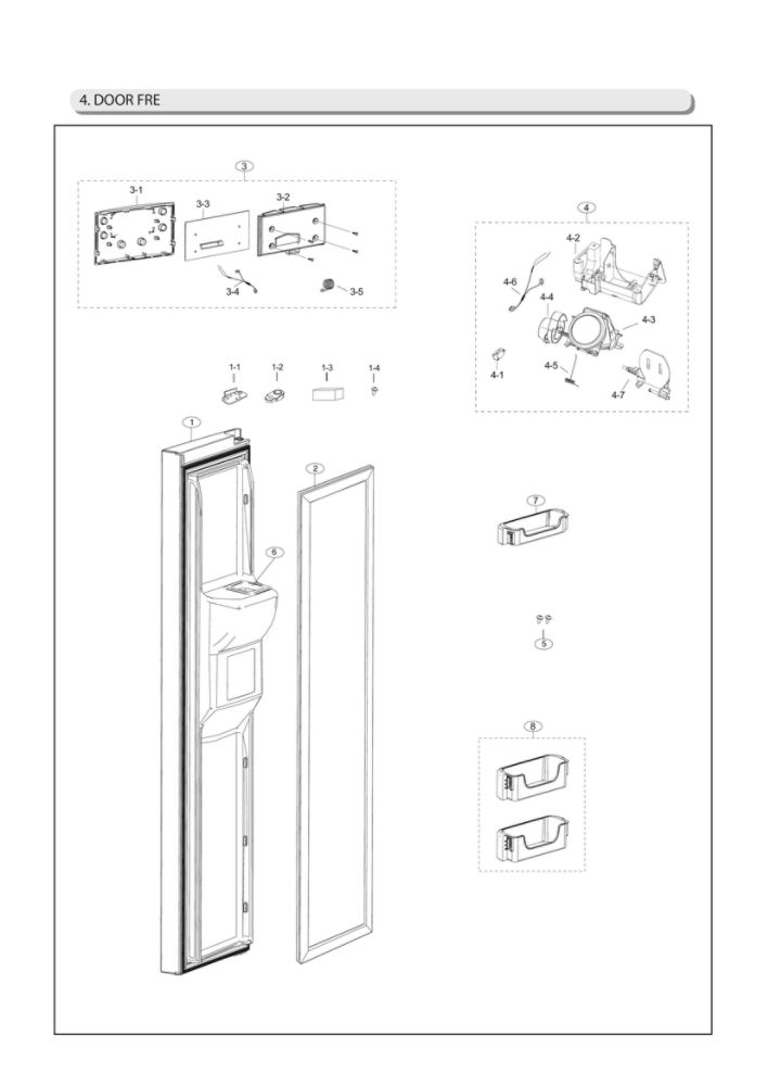 Freezer Door Parts Diagram and Parts List for RS25J500DWW BY-00 Samsung Refrigerator