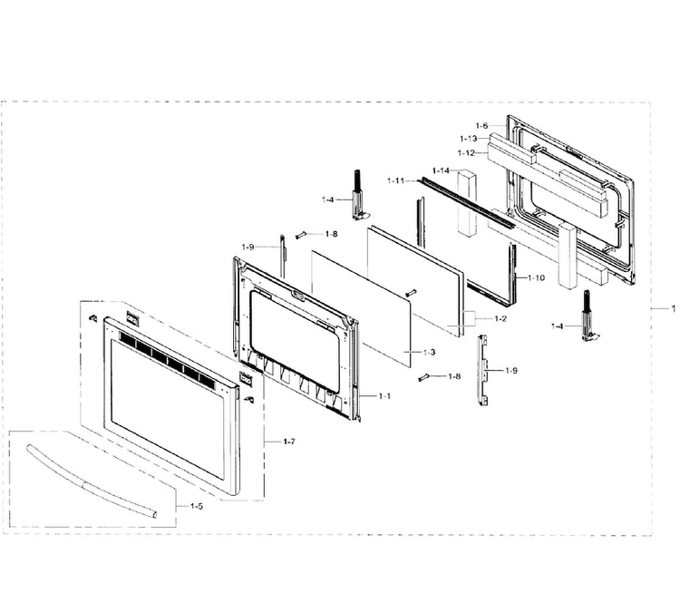 Door Assy Diagram and Parts List for NE58F9710WS AA-0002 Samsung Range