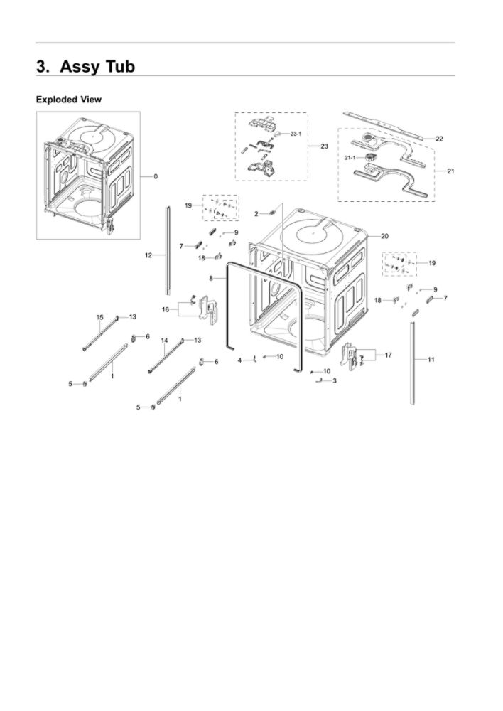Tub Assembly Diagram and Parts List for DW80R5061UT AA-00 Samsung Dishwasher