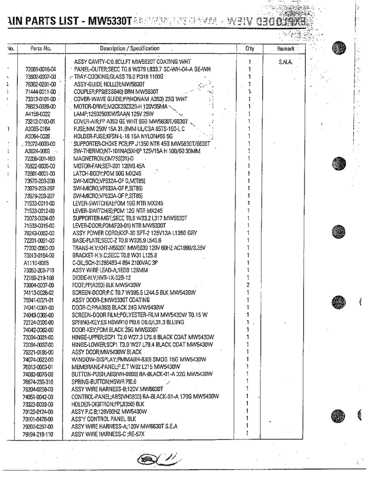 Microwave/pcb Parts Page 4 Diagram and Parts List for MW5330T XAA Samsung Microwave