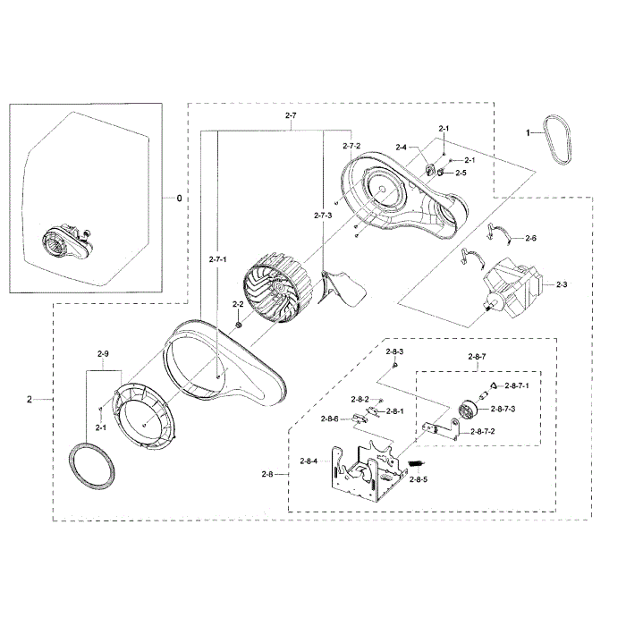 Motor Duct Diagram and Parts List for DV42H5000GW A3-00 Samsung Dryer