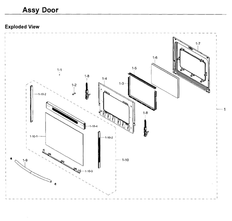 Door Diagram and Parts List for NE59K3310SS AA-0000 Samsung Range