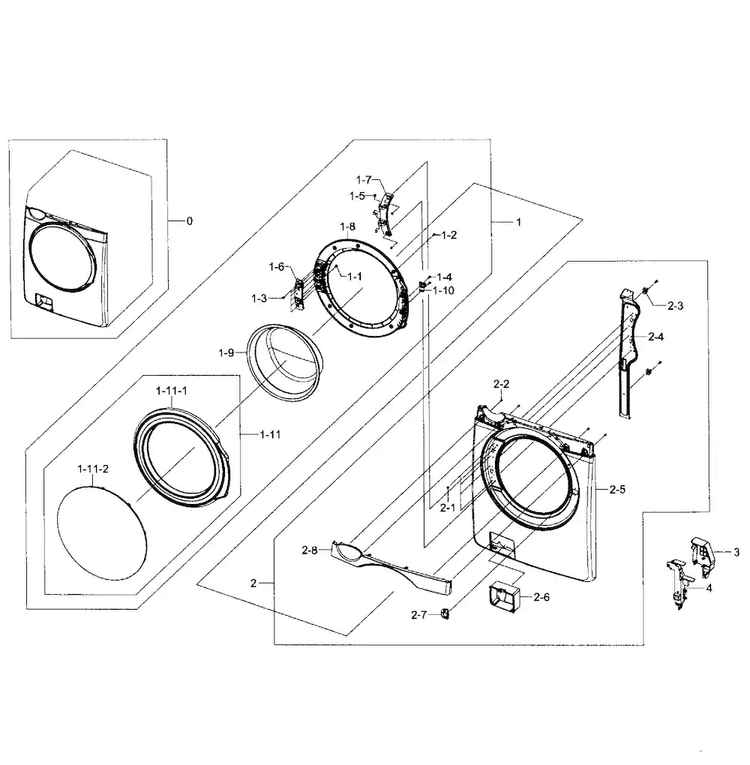 Front/door Diagram and Parts List for WF405ATPASU AA-0001 Samsung Washer