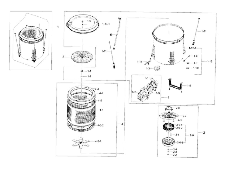 Tub Parts Diagram and Parts List for WA48H7400AW A2-0000 Samsung Washer