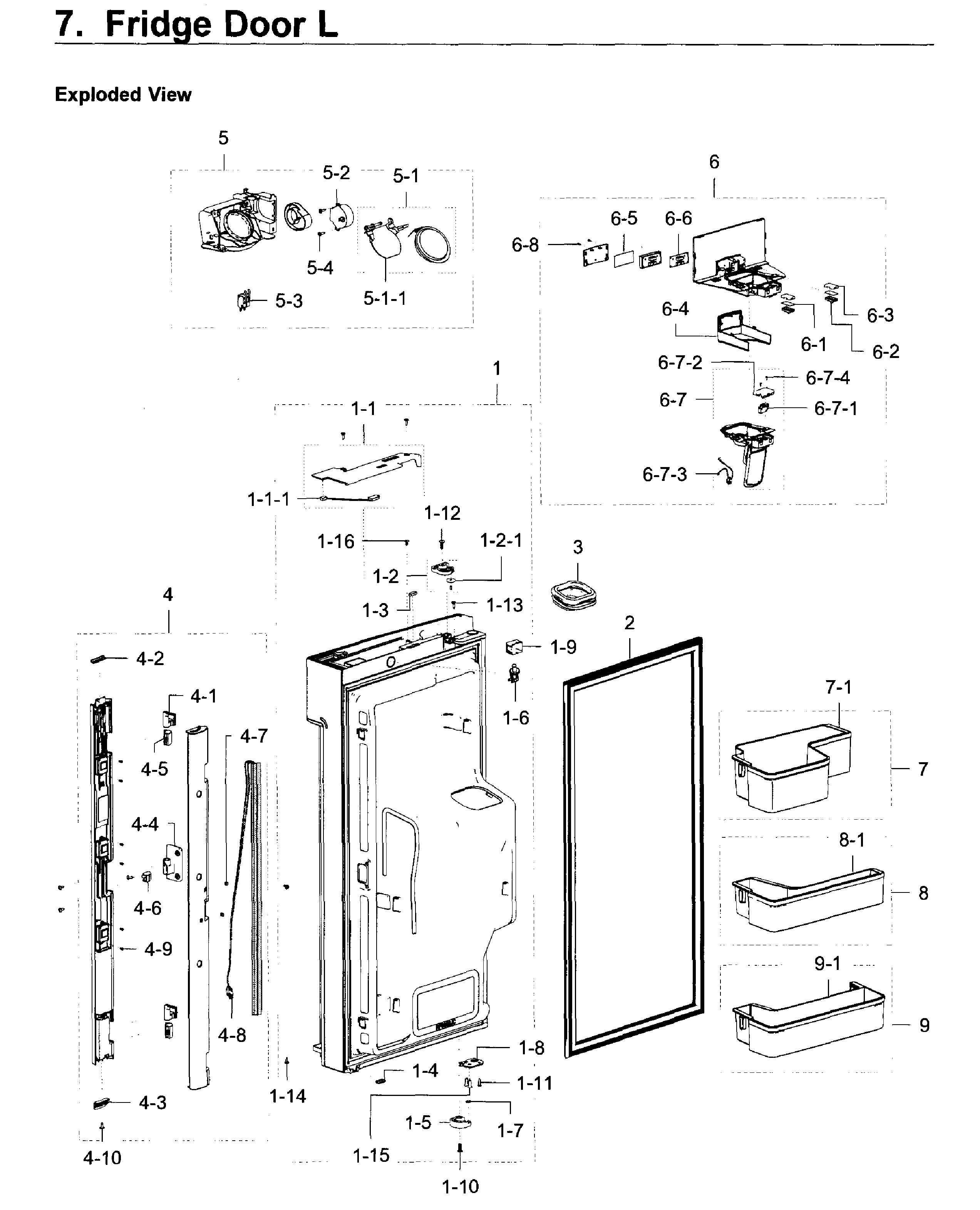 Fridge Door L Diagram and Parts List for RF22K9581SG AA-0002 Samsung Refrigerator