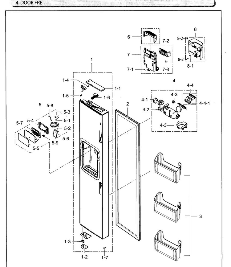 Door-freezer Diagram and Parts List for RH25H5611BC AA-0002 Samsung Refrigerator