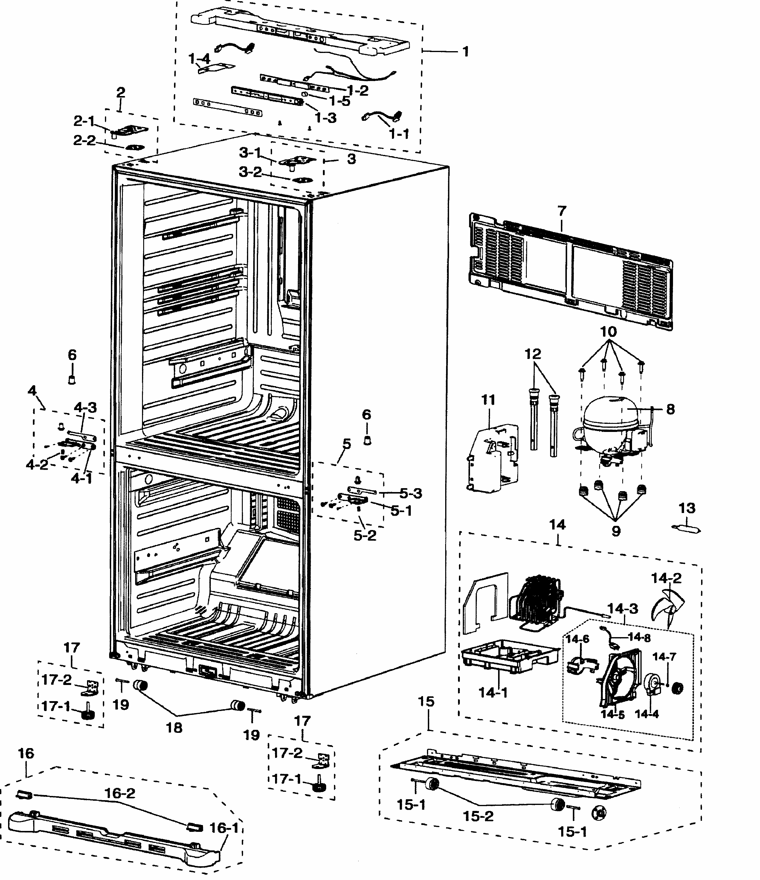 Cabinet Diagram and Parts List for RF197ABPN XAA-0000 Samsung Refrigerator
