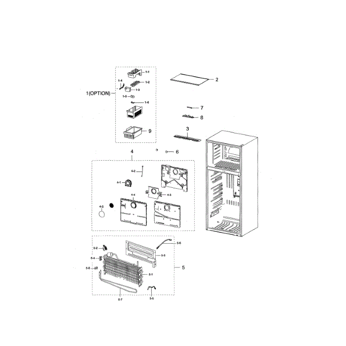 Freezing Compartment Diagram and Parts List for RT18M6215SR AA-01 Samsung Refrigerator