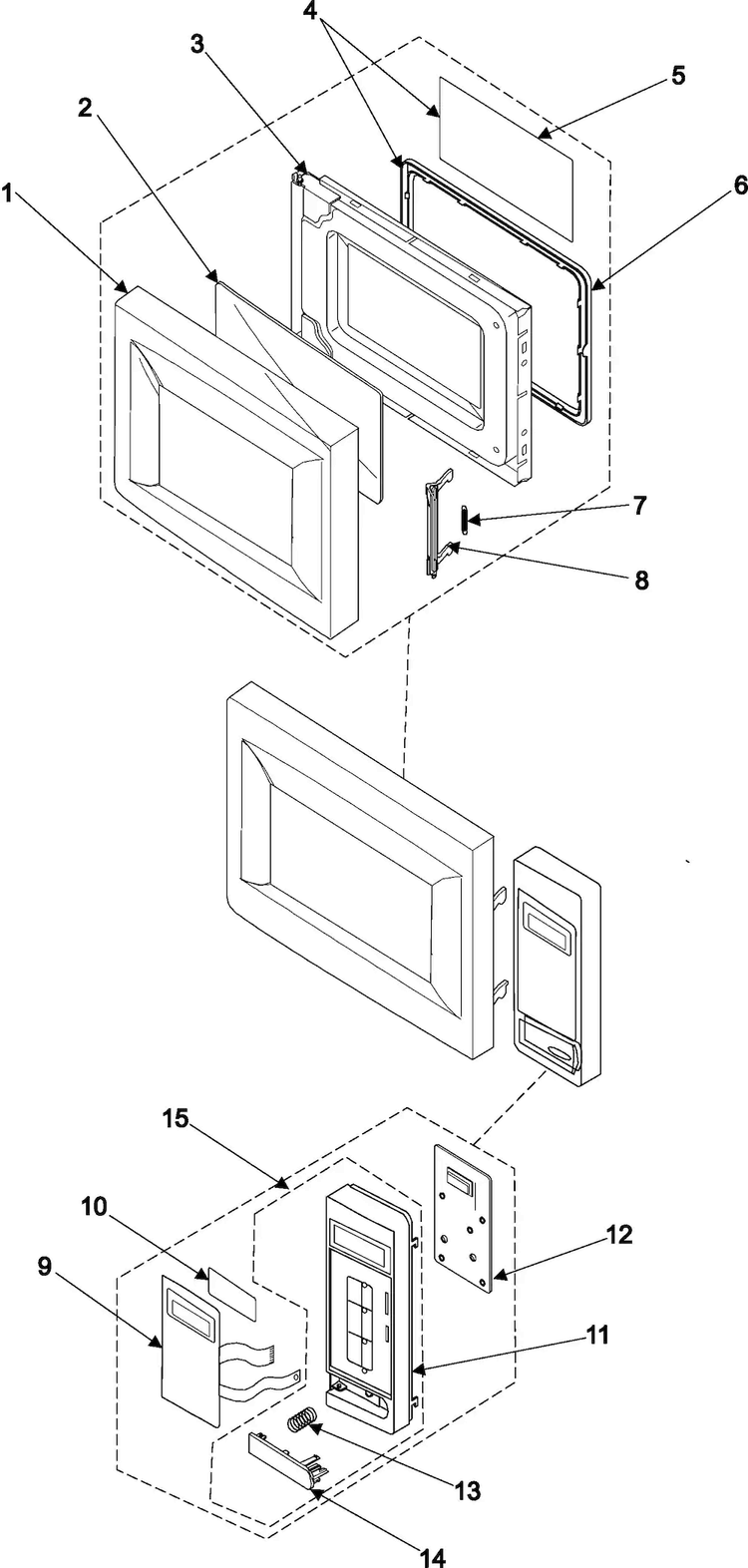 Control Panel/door Assembly Diagram and Parts List for MW1150WA XAA Samsung Microwave