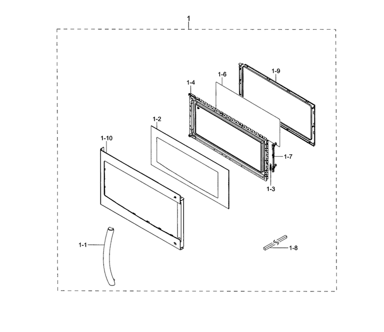 Door Diagram and Parts List for ME16H702SEB AA-0001 Samsung Microwave