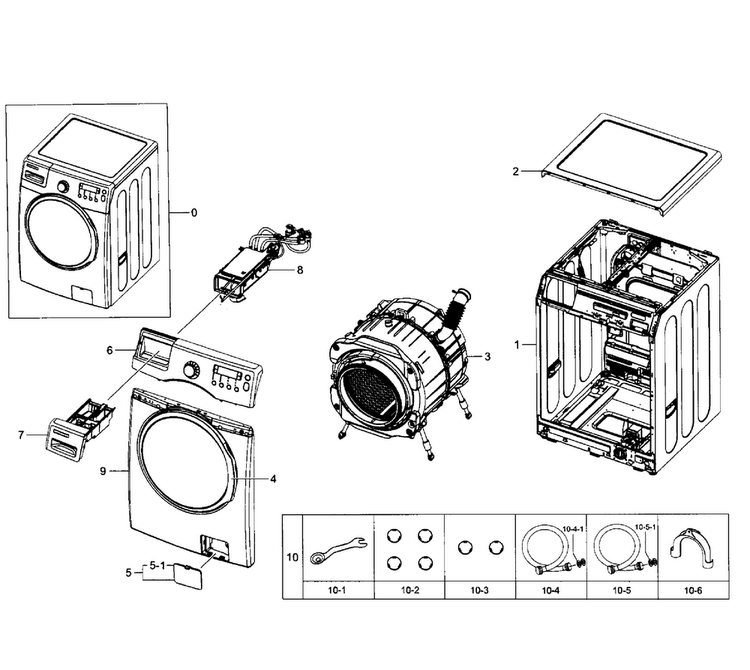Main Section Diagram and Parts List for WF350ANR XAA-0005 Samsung Washer