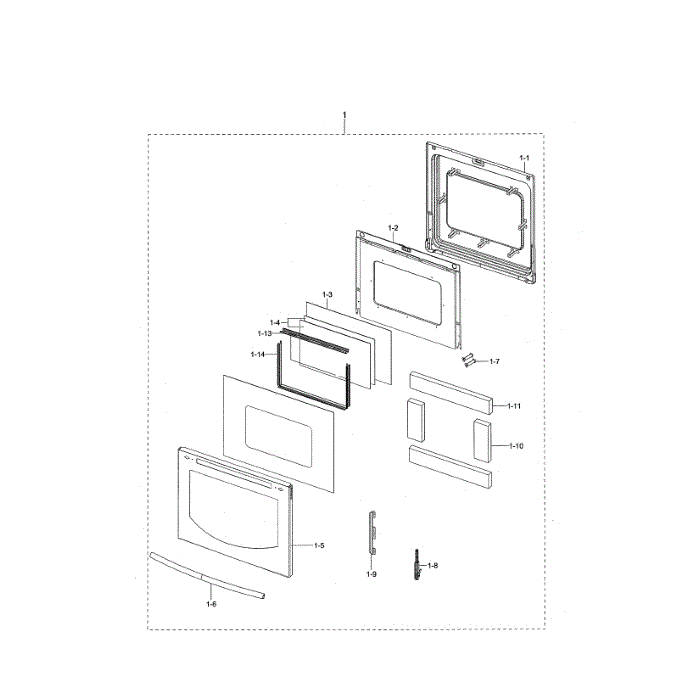 Door Assembly Diagram and Parts List for NE599N1PBSR AC-02 Samsung Range