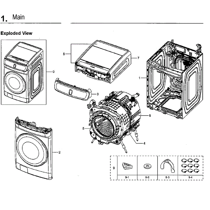 Main Assembly Diagram and Parts List for WV60M9900AV A5-01 Samsung Washer