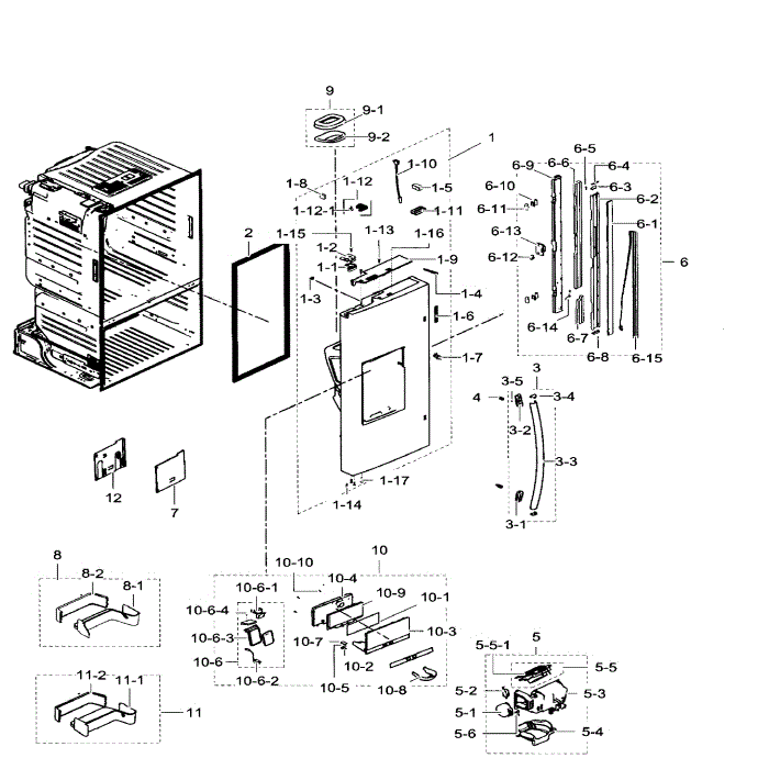 Left Door Diagram and Parts List for RF23HTEDBSR AA-04 Samsung Refrigerator