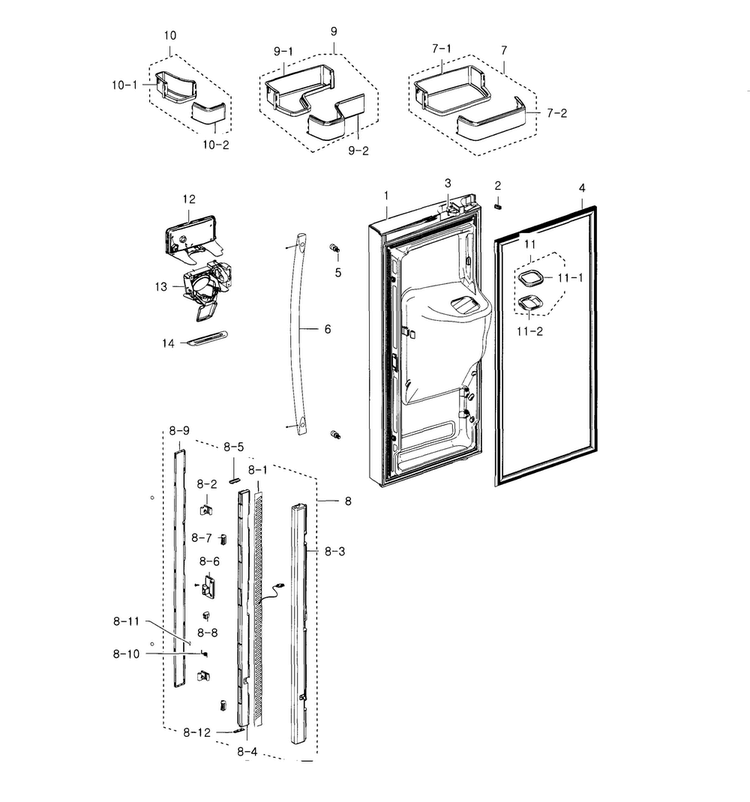 Fridge Door L Diagram and Parts List for RFG237AABP XAA-0004 Samsung Refrigerator