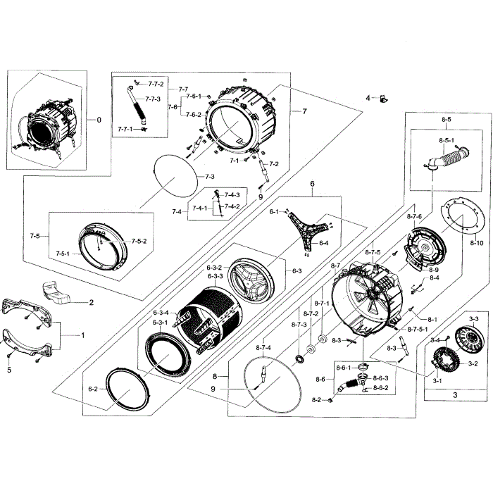 Tub And Drum Diagram and Parts List for WF45K6200AZ A2-01 Samsung Washer