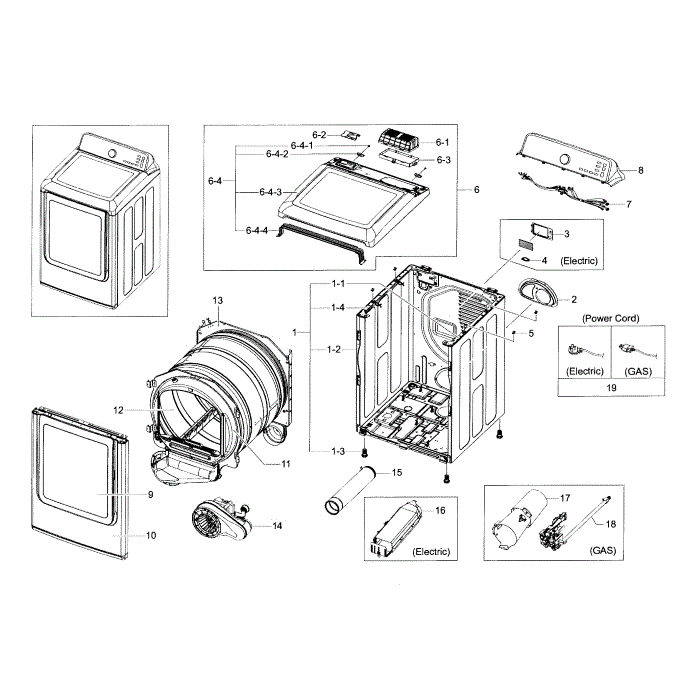 Main Assembly Diagram and Parts List for DV48J7700EW A2-00 Samsung Dryer