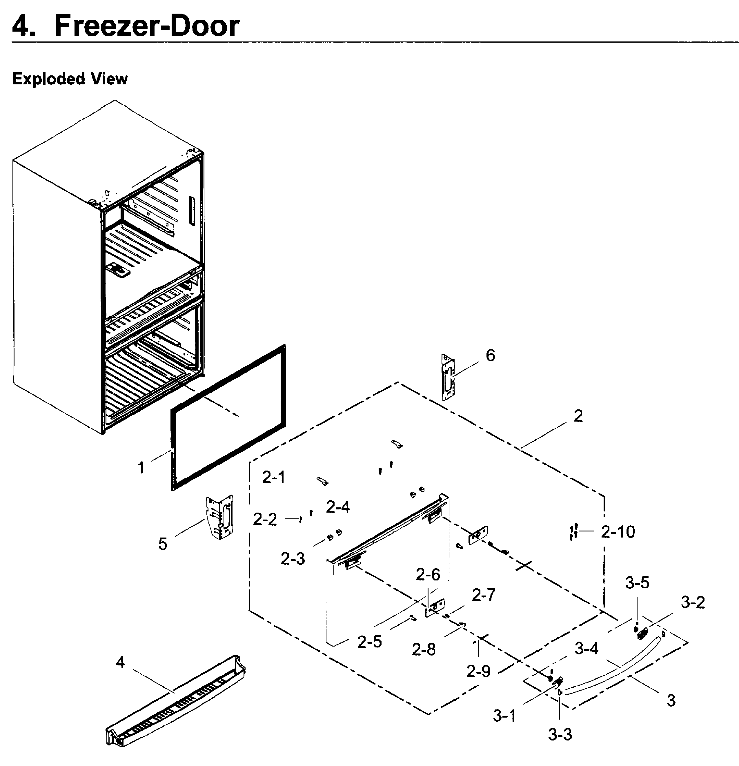 Freezer Door Diagram and Parts List for RF28JBEDBSR AA-0004 Samsung Refrigerator