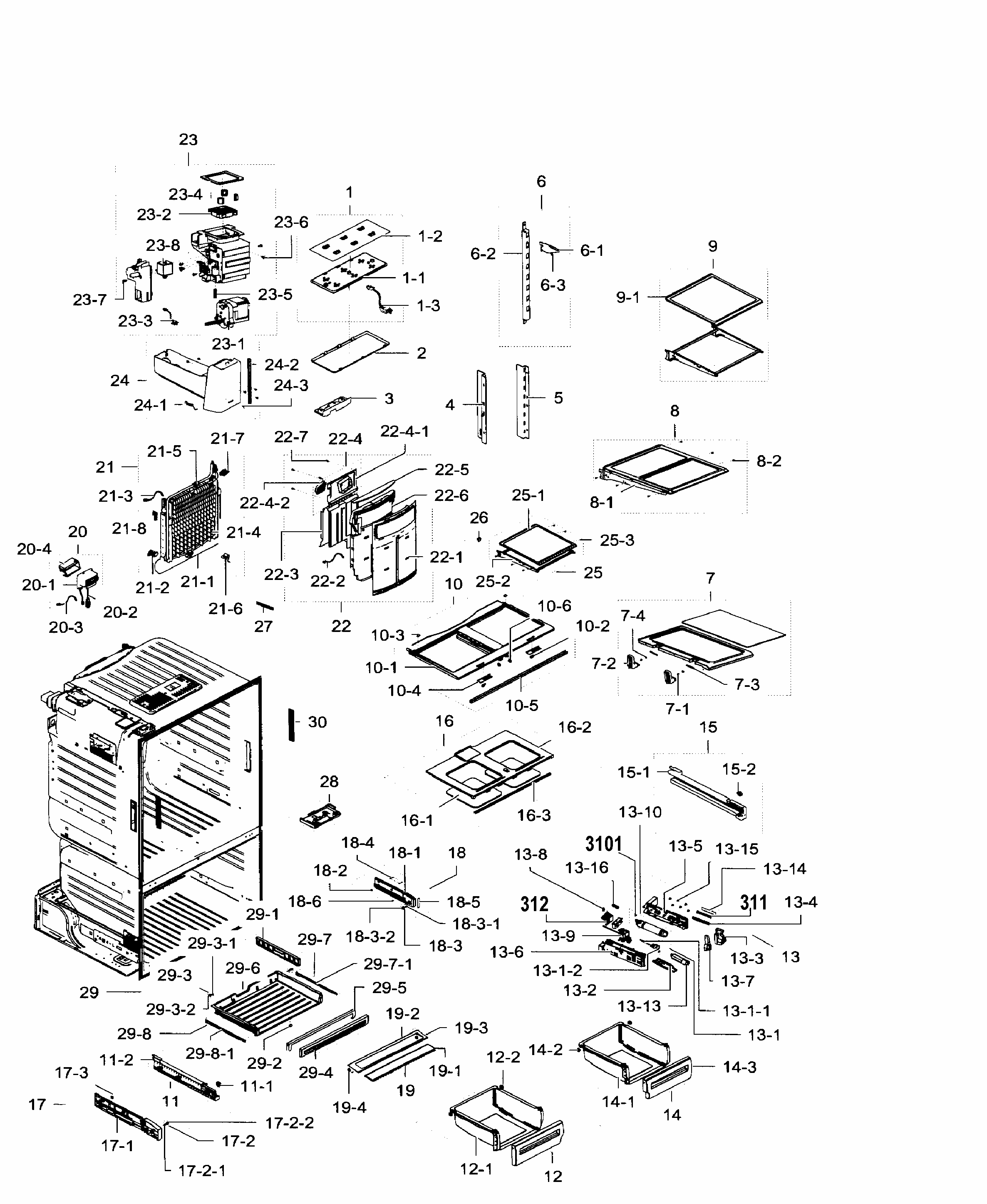 Fridge Diagram and Parts List for RF28HFEDTSR AA-0004 Samsung Refrigerator