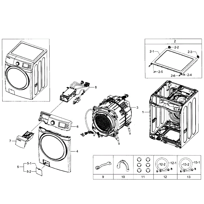 Main Section Diagram and Parts List for WF520ABW XAA-03 Samsung Washer