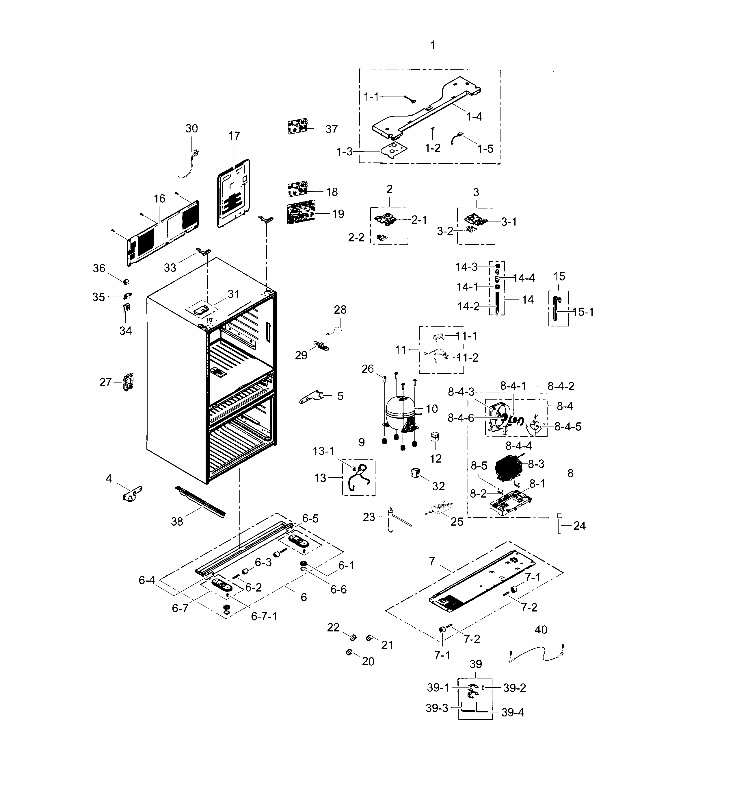 Cabinet Diagram and Parts List for RF23HSESBSR AA-0000 Samsung Refrigerator