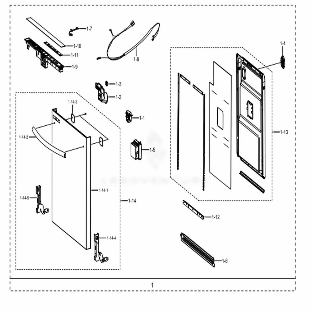 Assembly Door Diagram and Parts List for DW80M2020US (AC)(0000) Samsung Dishwasher