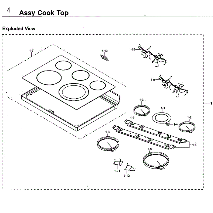 Cook Top Diagram and Parts List for NE59M4320SG AA-00 Samsung Range