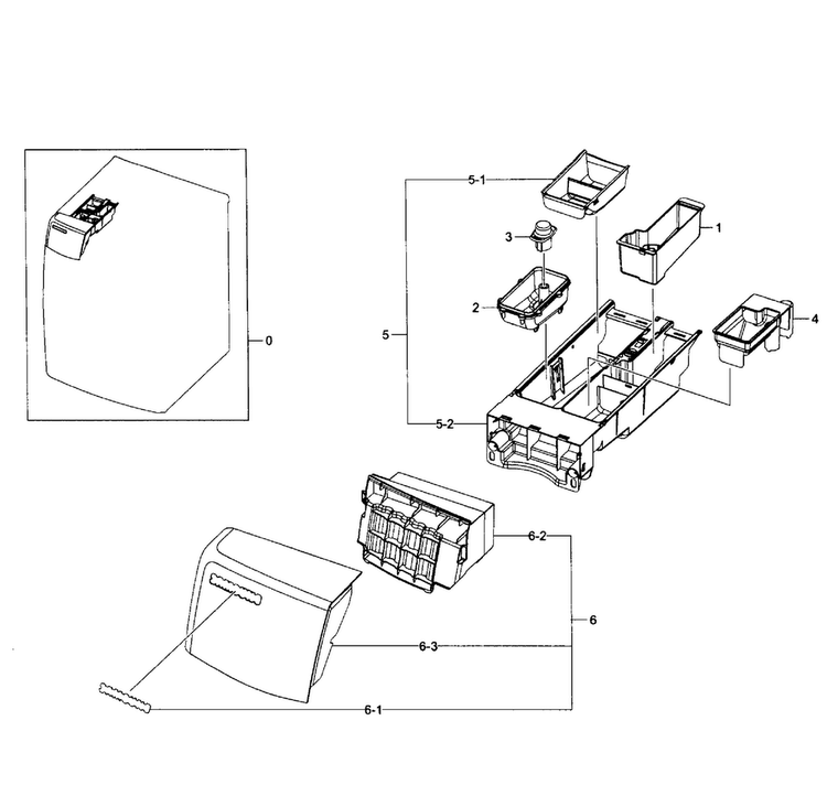 Drawer Assy Diagram and Parts List for WF501ANW XAA-0001 Samsung Washer