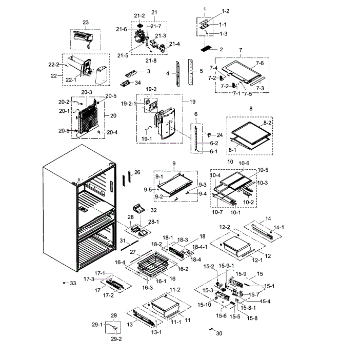 Refrigerator Diagram and Parts List for RF31FMEDBSR AA-02 Samsung Refrigerator