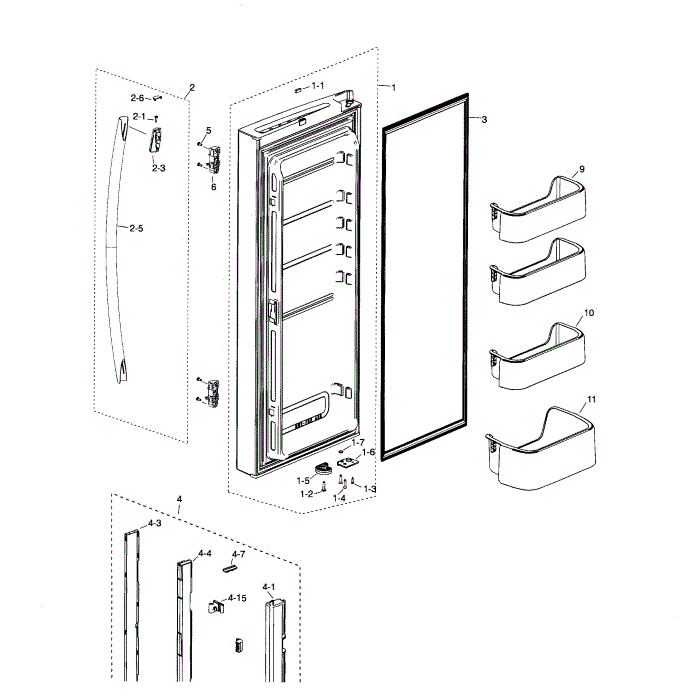 Fridge Door L Diagram and Parts List for RF18HFENBSP AA-00 Samsung Refrigerator