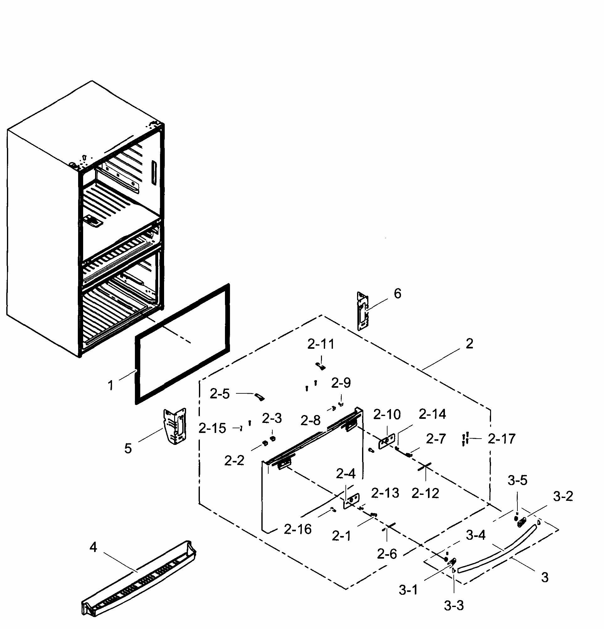 Freezer Door Diagram and Parts List for RF28HMEDBBC AA-0005 Samsung Refrigerator