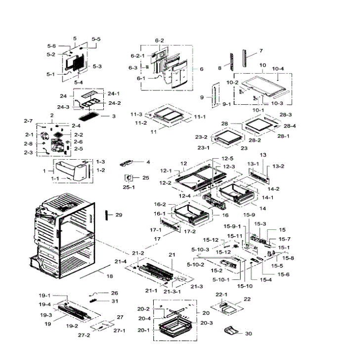 Fridge Diagram and Parts List for RF28HMEDBSR AA-08 Samsung Refrigerator