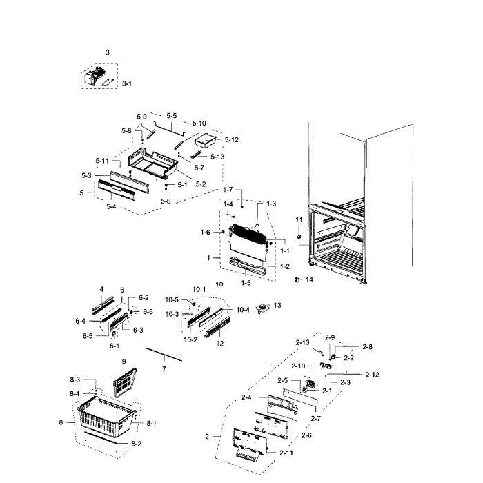Freezer Diagram and Parts List for RFG293HARS XAA-02 Samsung Refrigerator