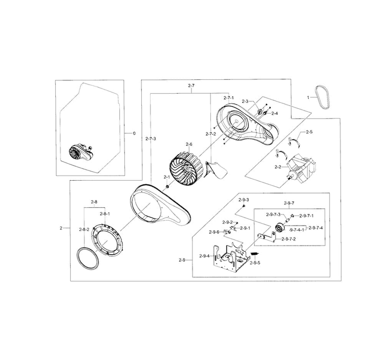Motor Duct Diagram and Parts List for DV5471AGP XAA-0001 Samsung Dryer