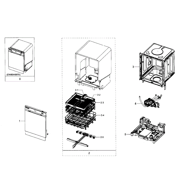 Main Section Diagram and Parts List for DW80H9970US AA-01 Samsung Dishwasher
