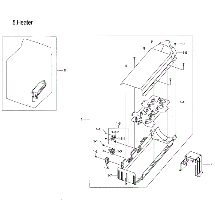 Duct Heater Diagram and Parts List for DVE54M8750W A3-00 Samsung Dryer