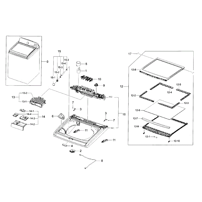 Cover Top Diagram and Parts List for WA45H7200AW A2-00 Samsung Washer