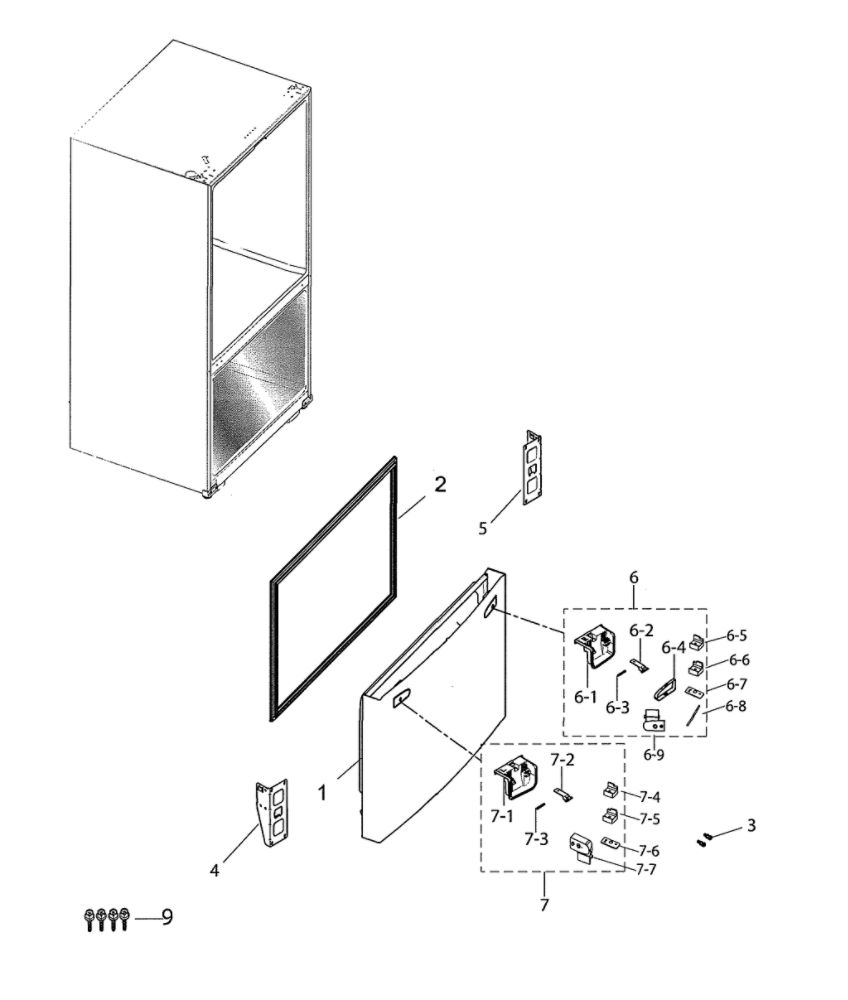 Freezer Door Diagram and Parts List for RF263BEAESR AA-07 Samsung Refrigerator