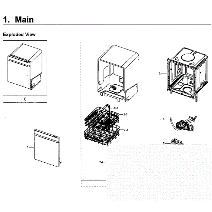Main Diagram and Parts List for DW80J7550UG AA-02 Samsung Dishwasher