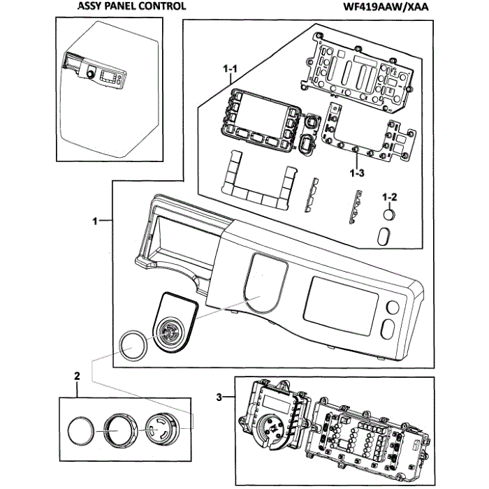 Control Assembly Diagram and Parts List for WF419AAW XAA-00 Samsung Washer