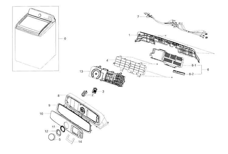 Control Panel Diagram and Parts List for WA52J8700AW A2-0000 Samsung Washer