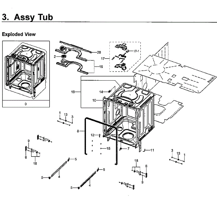 Tub Diagram and Parts List for DW80M9550US AA-00 Samsung Dishwasher